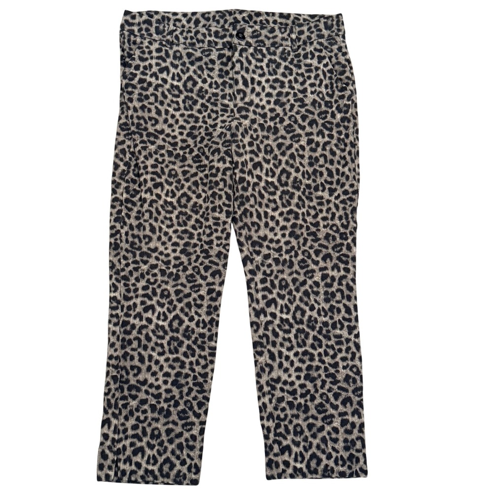 Cabi High-Low Crop Pants Leopard Animal Print Brown Tan 12 Womens Rayon Blendâ